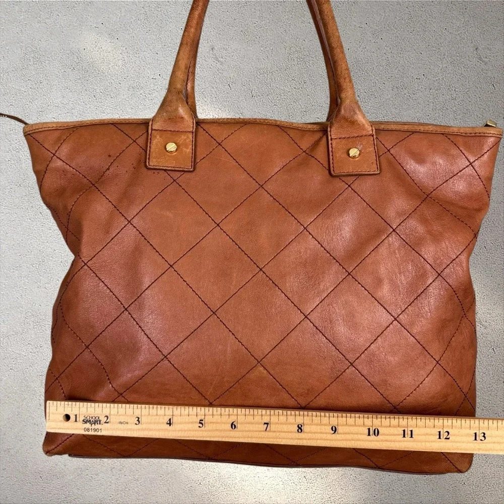 Tory Burch Jaden Quilted Leather‎ Tote Bag Purse Cognac Brown